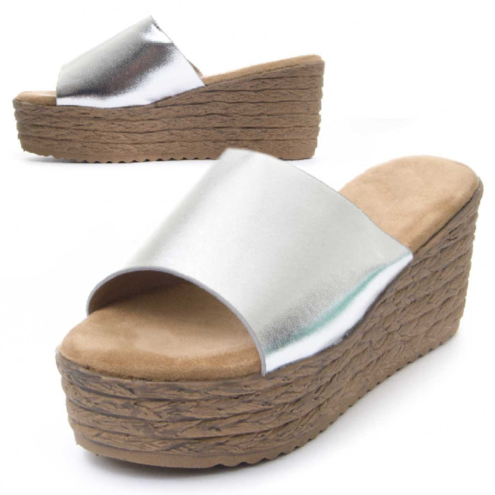 Sandalias de Cuña - Plateado - Altura: 8 cm