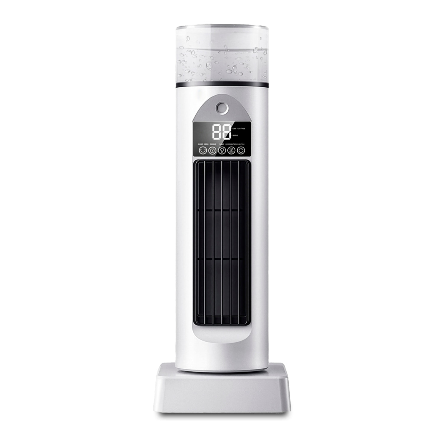 Ventilatore da tavolo senza pale BYM-907S. Con funzione di nebulizzazione, 6 velocità e timer fino a 6 ore. Serbatoio da 100 ml e luce ambientale a 7 colori. Include telecomando.