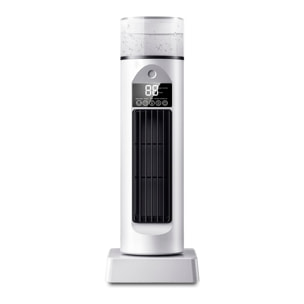 Ventilatore da tavolo senza pale BYM-907S. Con funzione di nebulizzazione, 6 velocità e timer fino a 6 ore. Serbatoio da 100 ml e luce ambientale a 7 colori. Include telecomando.