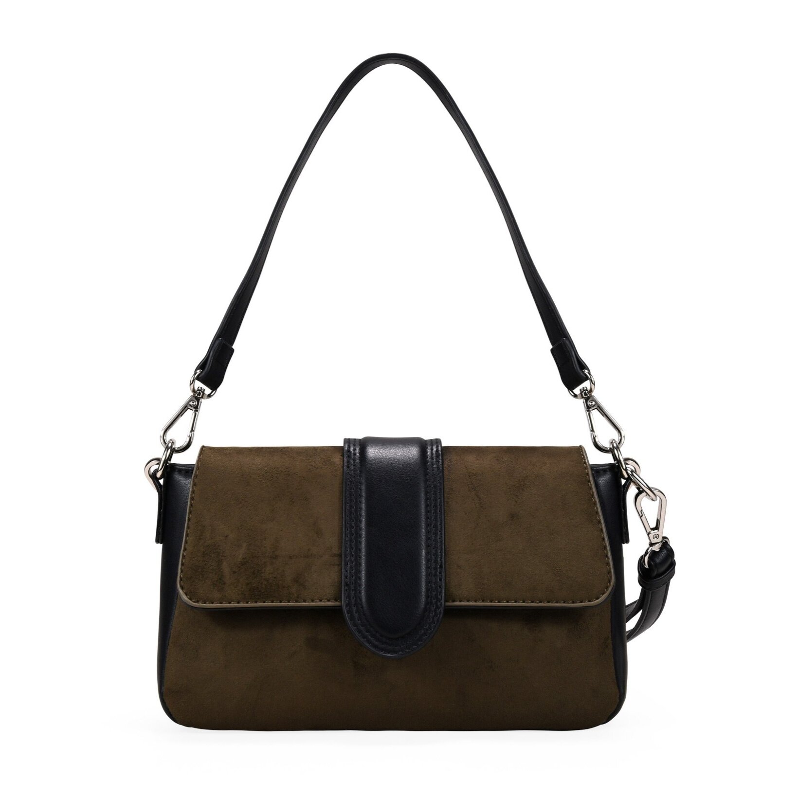 Bolso de hombro negro y caqui con solapa