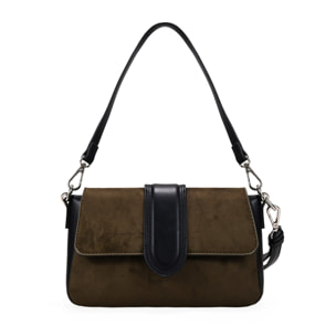 Bolso de hombro negro y caqui con solapa