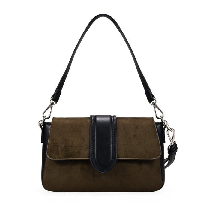 Bolso de hombro negro y caqui con solapa