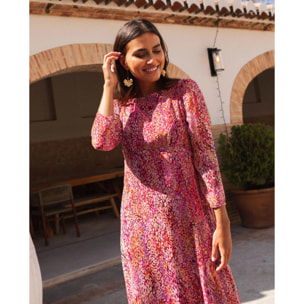 Vestido midi estampado con manga larga