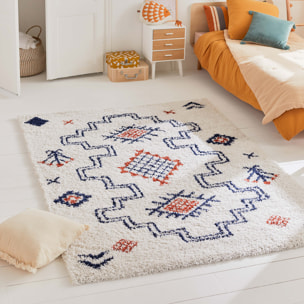 Tipi - tapis chambre d'enfant style berbère à poils longs à motif multicolore