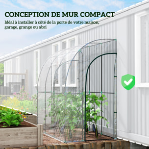 Serre de jardin adossée serre adossée dim. 2,14L x 1,18l x 2,12H m 2 portes zippées enroulables acier PVC transparent
