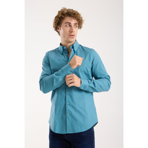 Camicia Uomo 2 Bottoni Button Down Doppio Coll Popeline Stretch Stampato Verede Ottanio/Arancio