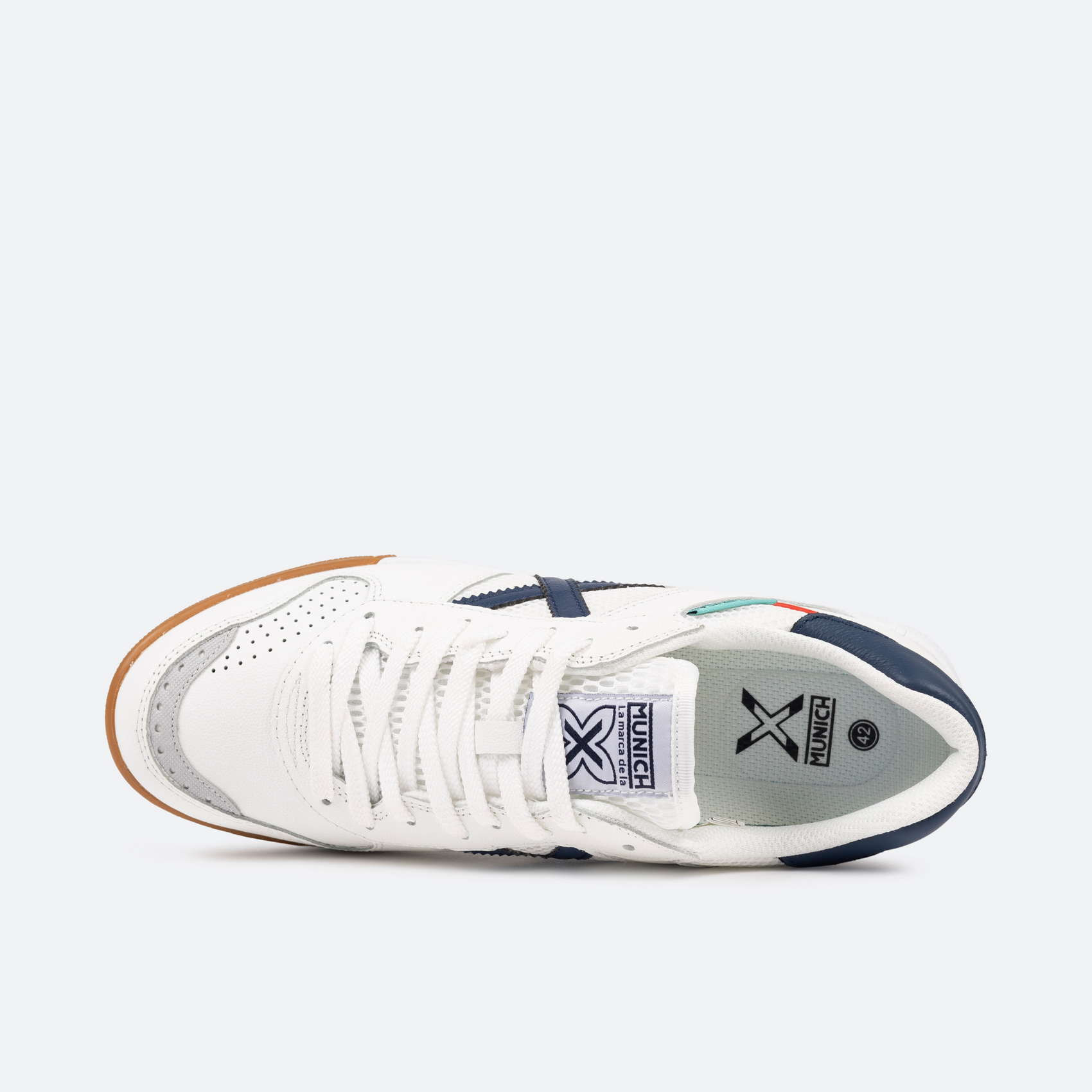 MUNICH CONTINENTAL Zapatillas fútbol sala de piel clásicas diseño profesional Blanco y Azul Marino