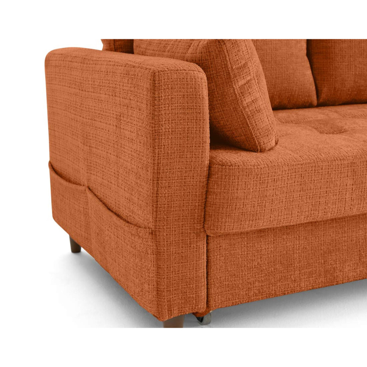 Anna - canapé droit 3 places convertible avec poche en velours texturé - Rouille