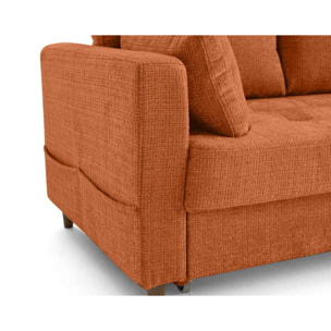 Anna - canapé droit 3 places convertible avec poche en velours texturé - Rouille