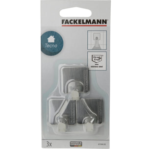 Lot de 3 crochets adhésifs carrés en acier inoxydable Fackelmann Tecno