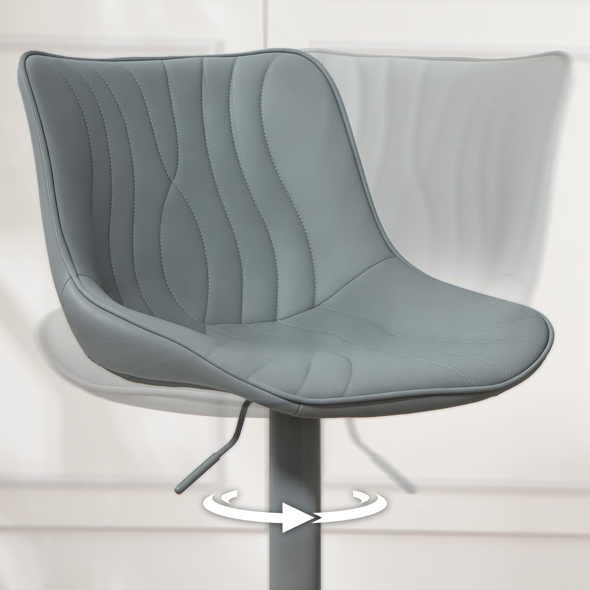 Juego de 2 Taburetes de Bar Taburetes Altos de Cocina Giratorios con Altura Ajustable 92-110 cm Respaldo Asiento de Piel Sintética Marco de Acero y Reposapiés para Comedor Mostrador Gris