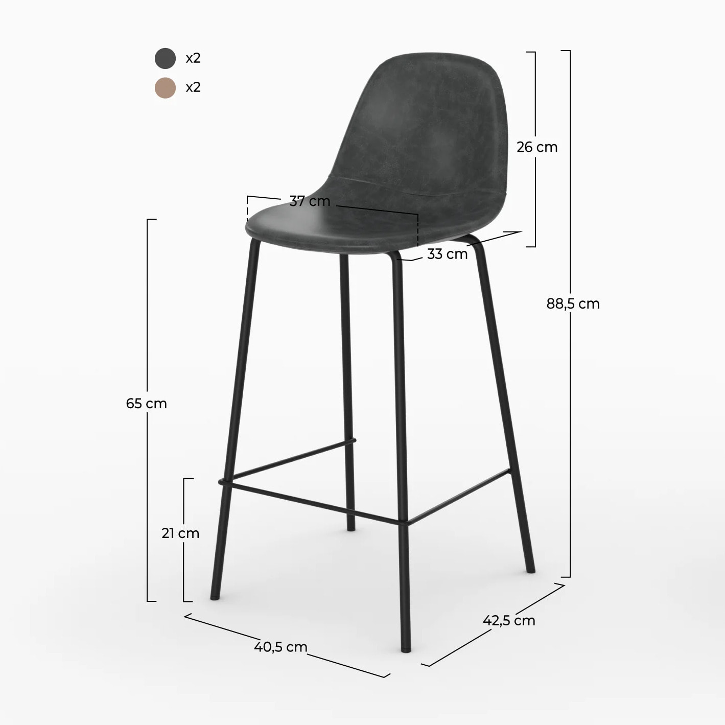 Pack 4 chaises pour îlot central taupe et gris/noir 65 cm - Henrik