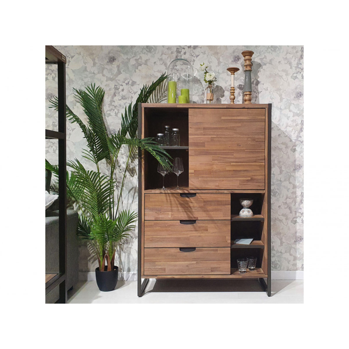 Armoirette en bois d'acacia avec pieds en métal - POSITANO