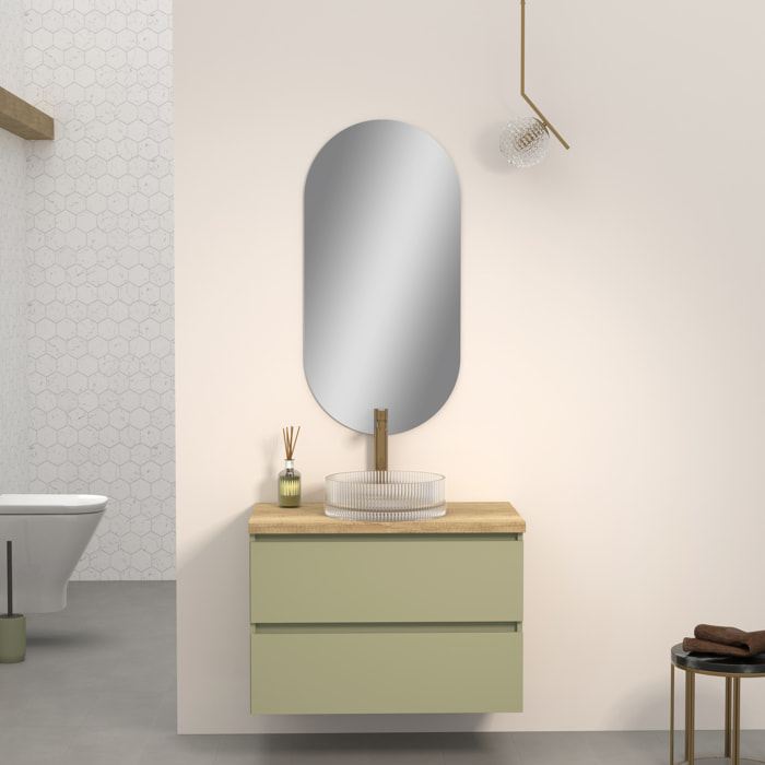 Conjunto de Baño Kub | 80 cm Verde Cactus | Dos Cajones | Lavabo de Cristal | No incluye Espejo | Mueble Montado | Alday