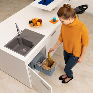 Contenedor de reciclaje para mueble de cocina, cubos de basura bajo fregadero, fijación inferior y extracción manual, cubos extraíbles, con tapa