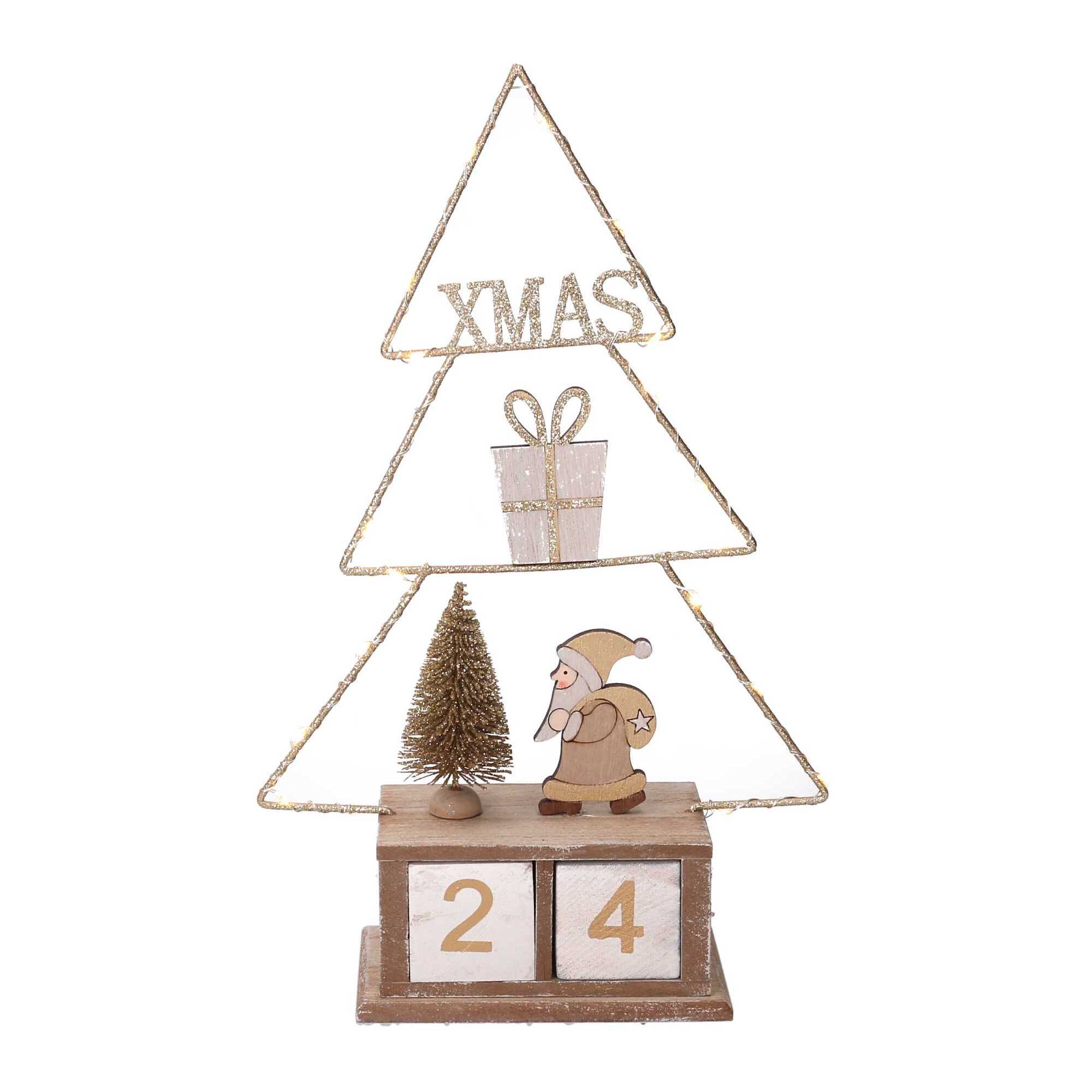 Calendario in legno albero oro con led cm18x7,5h31