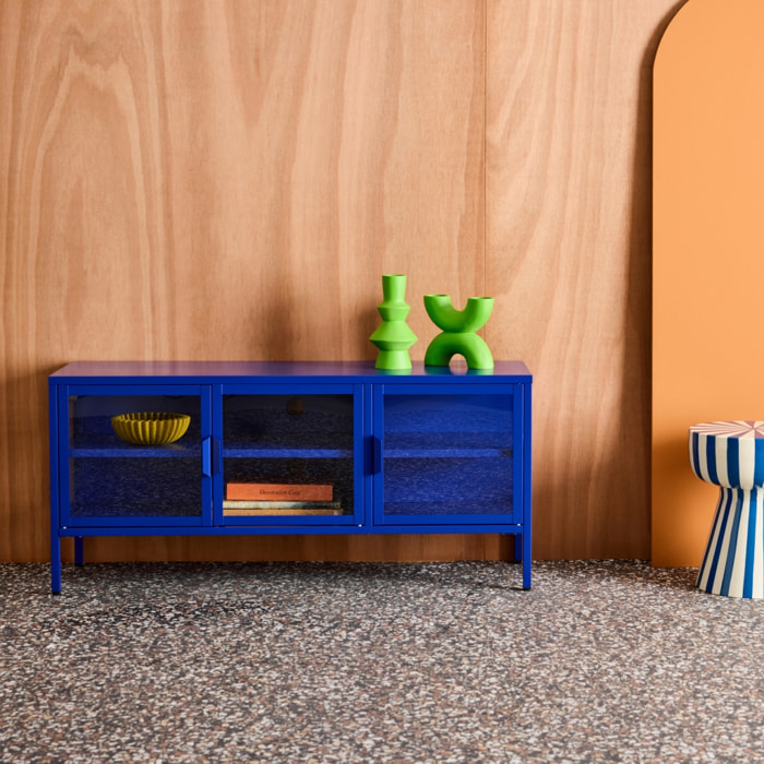 Meuble TV industriel métal et verre trempé 3 portes 120cm ARKANSAS