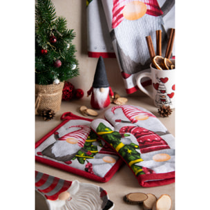 Set torchon avec manique et gant de cuisine Excelsa – Gnomo Friends, Coton Multicolore