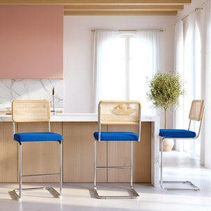 Lot de 2 tabourets de bar en cannage et velours côtelé - MUSE