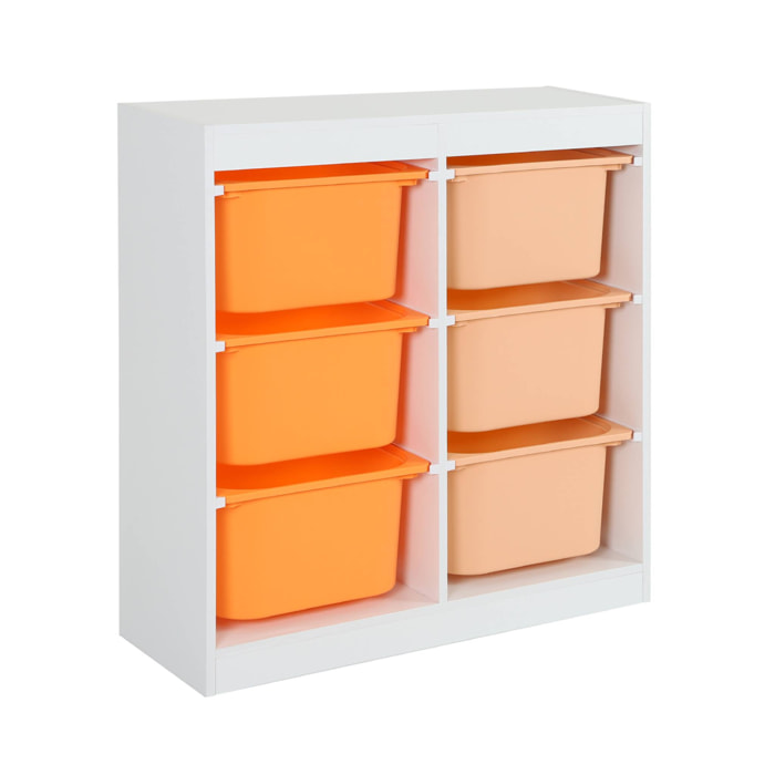 Meuble de rangement enfant 6 bacs de rangement en plastique orange pêche - Sora