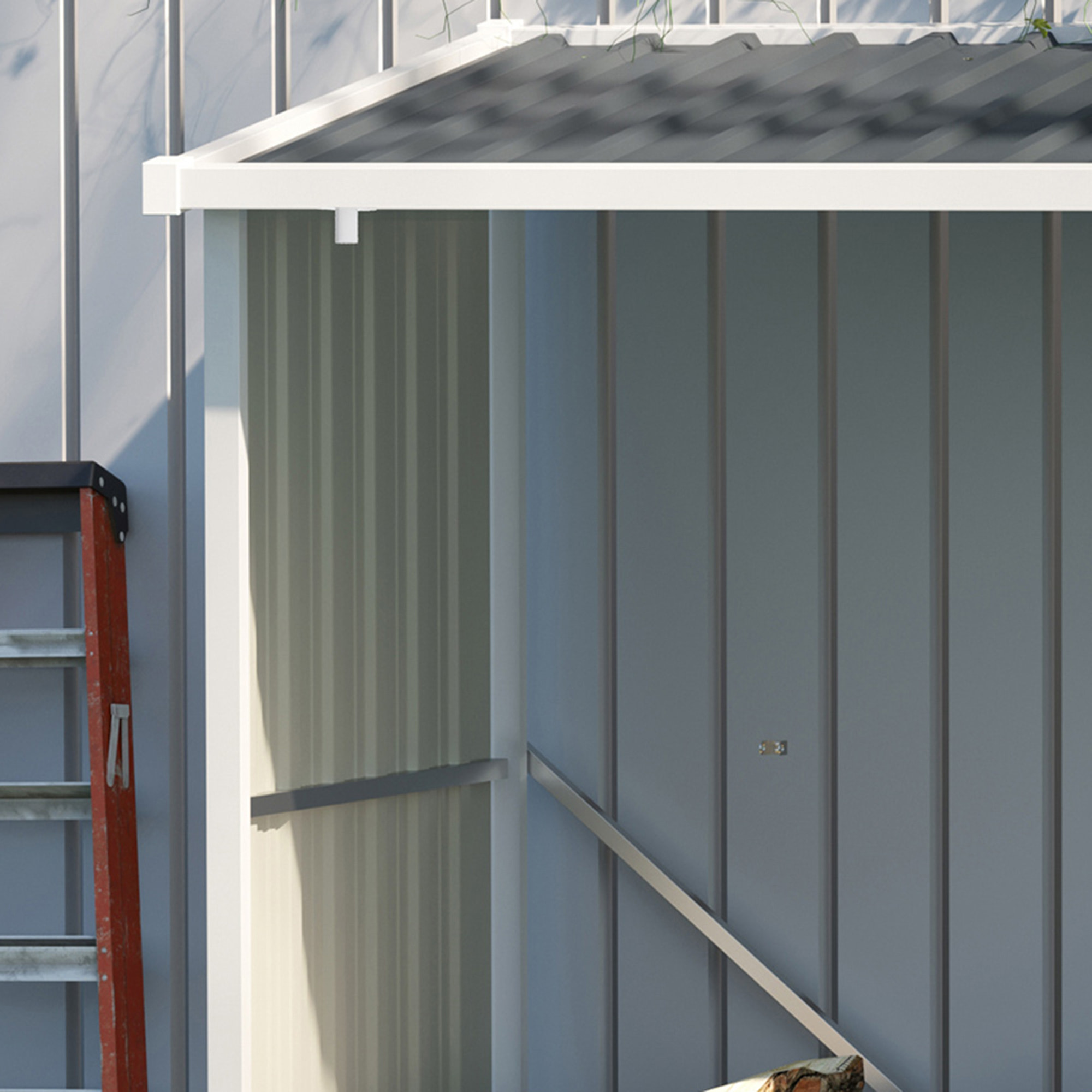 Casetilla para Leña Acero Galvanizado Cobertizo Leñero de Almacenamiento de Troncos con Techo Inclinado para Jardín Terraza Exterior 185x84x133,5/148,5 cm Gris