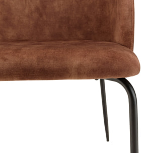 TOM - Lot de 2 chaises velours acajou dossier enveloppant pieds acier
