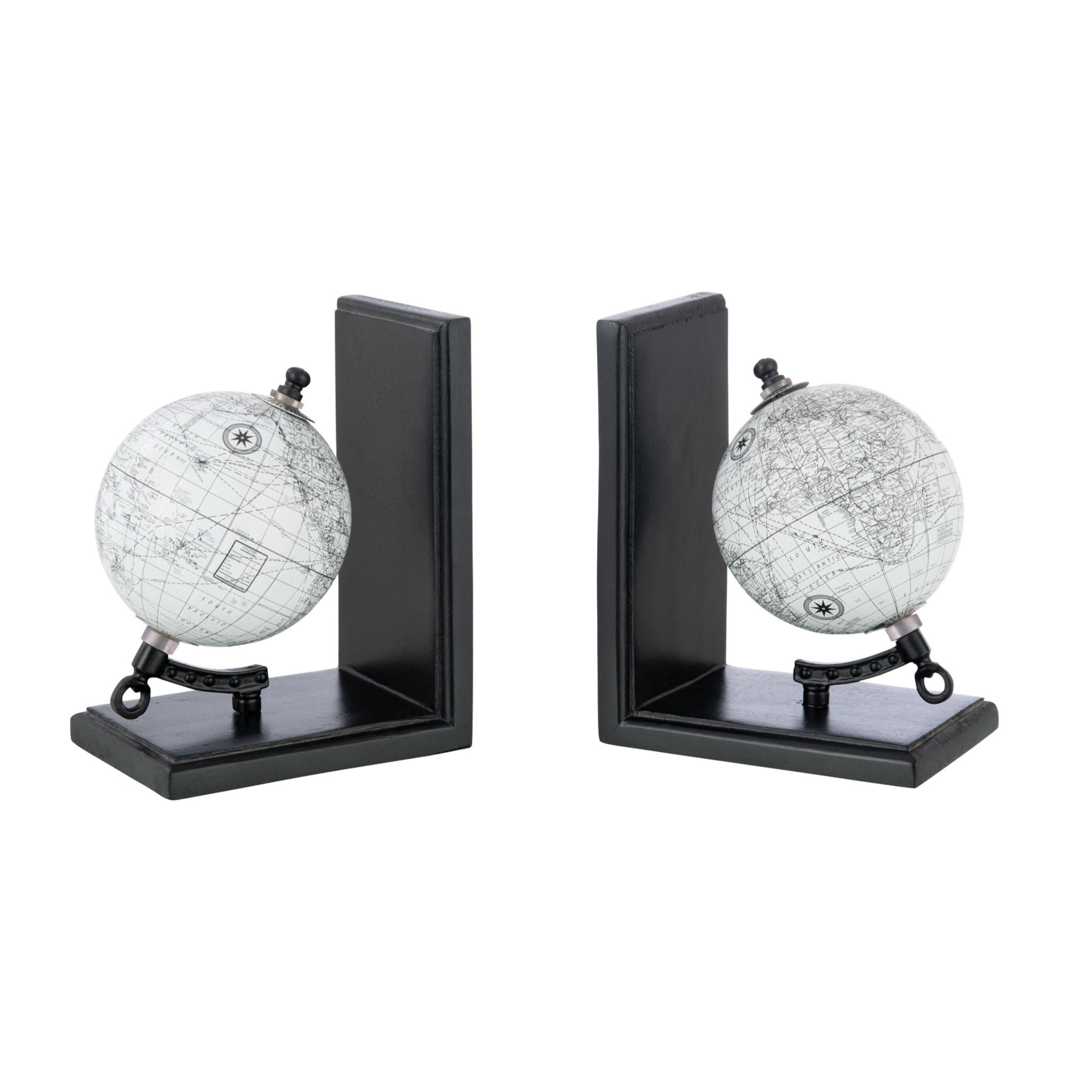 J-Line serre-livre Globe - bois - gris/noir - set de 2