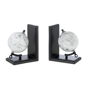 J-Line serre-livre Globe - bois - gris/noir - set de 2