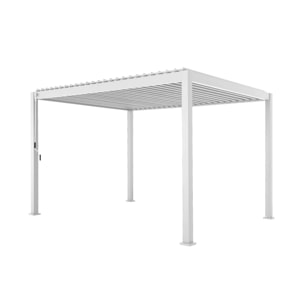 Pergola bioclimatique en aluminium. lames orientables 3x4m + 2 stores 3m + 1 store 4m TRIOMPHE blanc