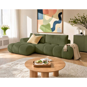 Yulin - Canapé d'angle ouvert gauche 4 places convertible avec coffre en tissu bouclette - Vert