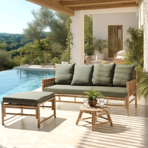 VITAL - Canapé 3 p. 1 pouf 1 table basse bambou