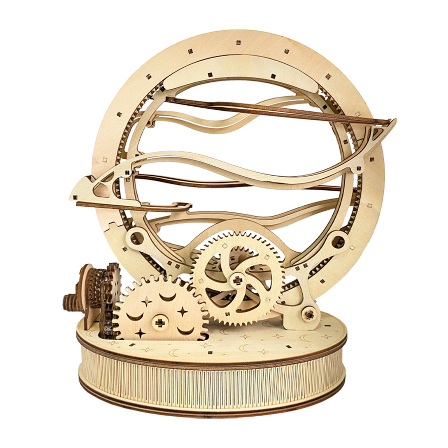 Modello in Legno 3D, con movimento meccanico design di Girabola Orbitale Meccanico con Manovella. 236 pezzi.