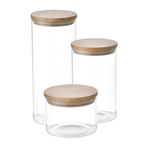 Set de 9 botes en borosilicato (3x 0,6l + 3x 1,4l + 3x 2,1l) para almacenaje de alimentos natur