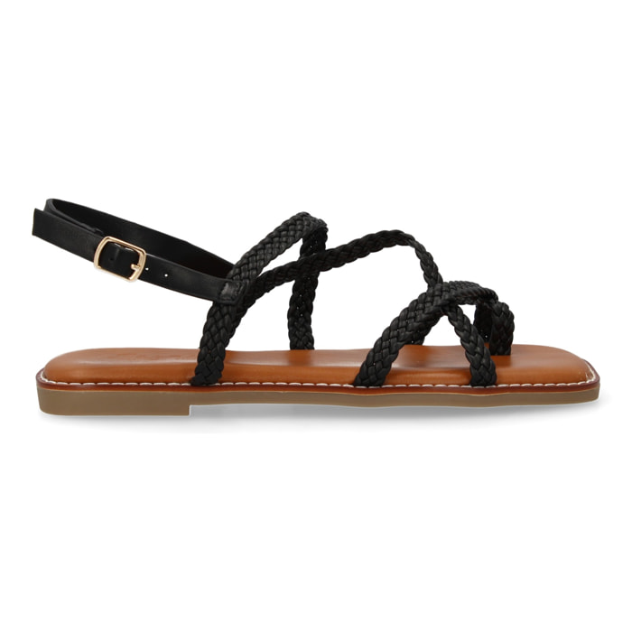 Sandalias planas de mujer, elegantes y comodas, diseño trenzado con cierre de hebilla ajustables