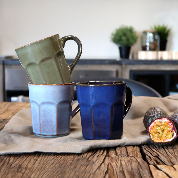 Lot de 6 mugs en grès - 3 couleurs assorties 36cl IRIZIA