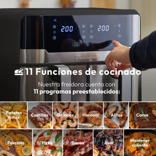 MasterPro Rocket Duo 900 Freidora de aire Color Negro de 9 L y 2400W, Pantalla LED Táctil y Cesta Antiadherente 11 Funciones