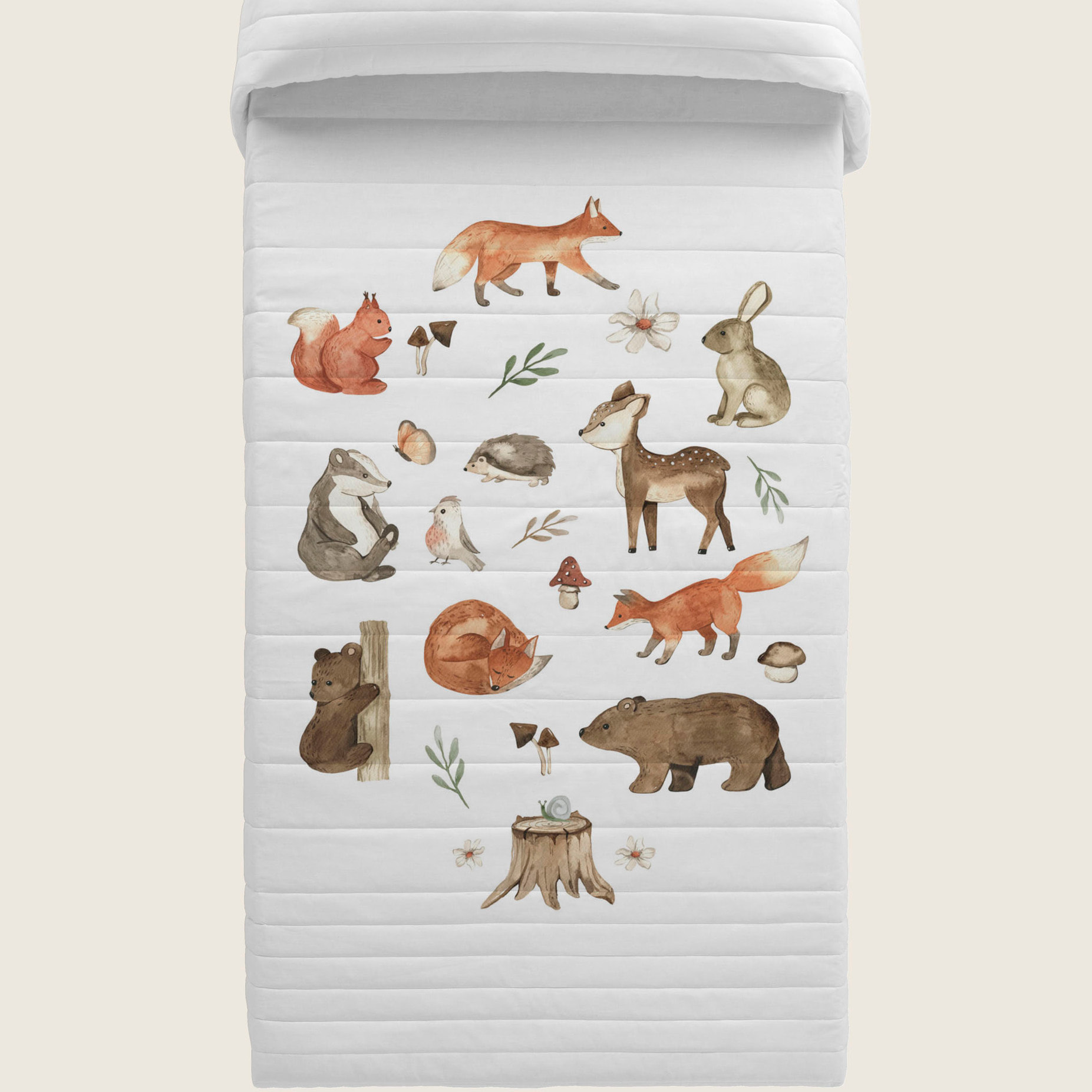 Cool Kids - Colcha Bouti Estampada - Reversible - Infantil - 100% Algodón - Cuna - Woodland