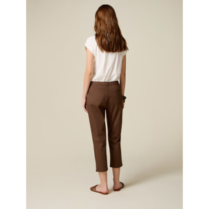 Oltre - Pantaloni capri misto cotone - Marrone