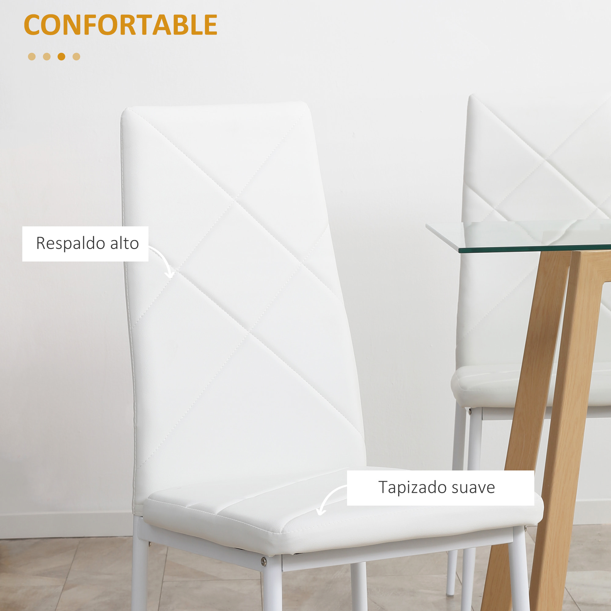 Set de 4 Sillas de Comedor Tapizadas de Piel Sintética 41x50x97 cm Blanco