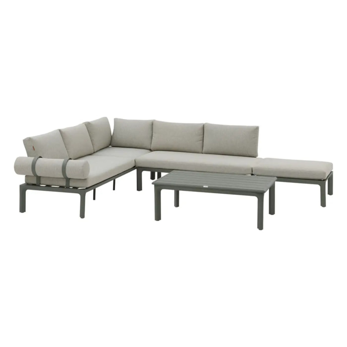 Salon de jardin "Dilors" vert laurier 6 places en aluminium et polyester
