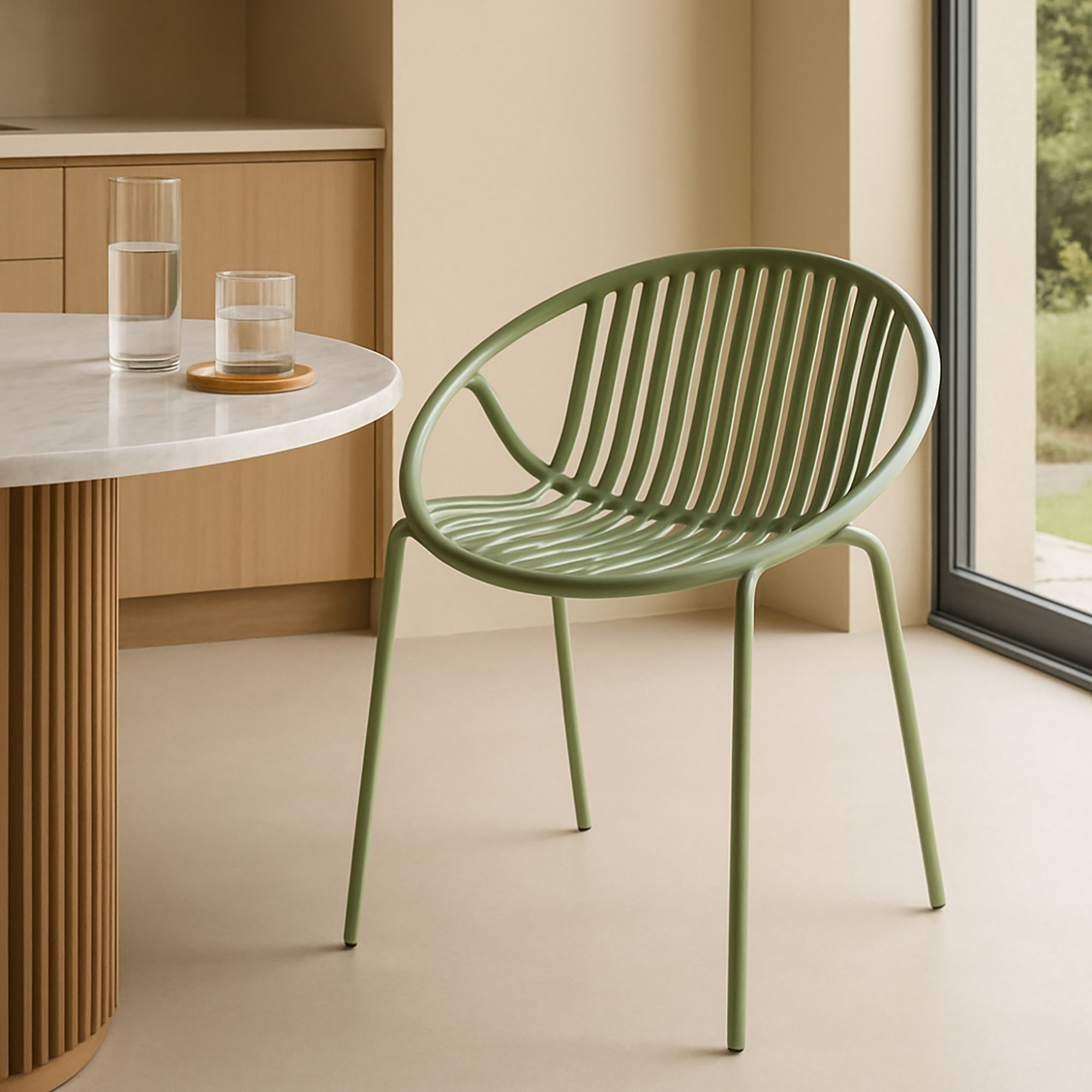 Lot de 4 fauteuils de table vert en polypropylène et métal  CALYPSO