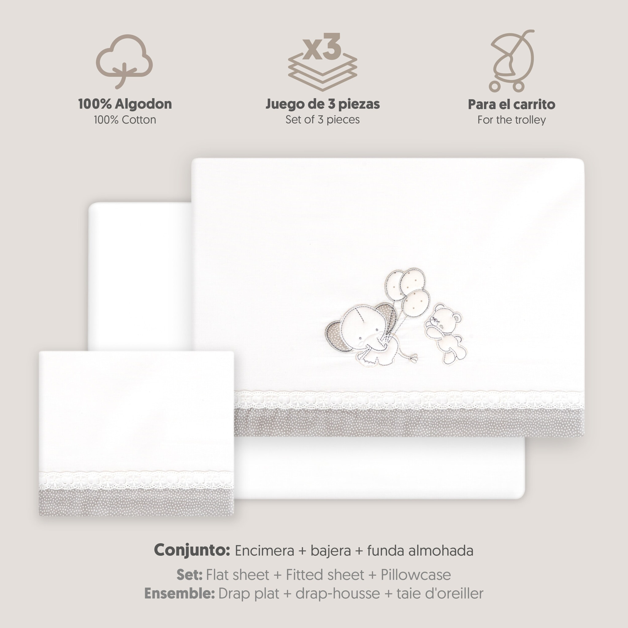 Triptico Coche Oso Elefante Globos Bco/Gris