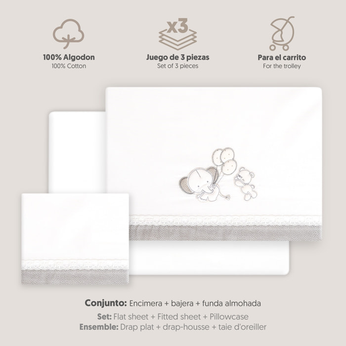 Triptico Coche Oso Elefante Globos Bco/Gris