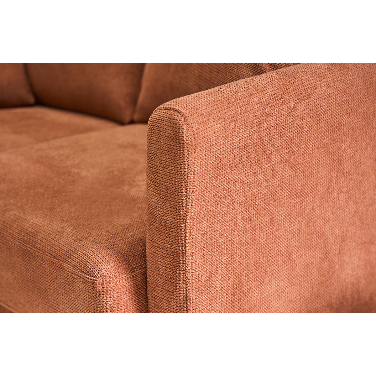 Canapé scandinave déhoussable 3 places en tissu chenille terre brûlée et bois clair OSLO