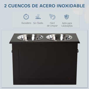 Comedero Perro Elevado con 2 Cuencos de Acero Inoxidable 2x2000 ml Comedero Elevado para Perros Grandes con Tapa Abatible y Almacenamiento Oculto Marrón Oscuro