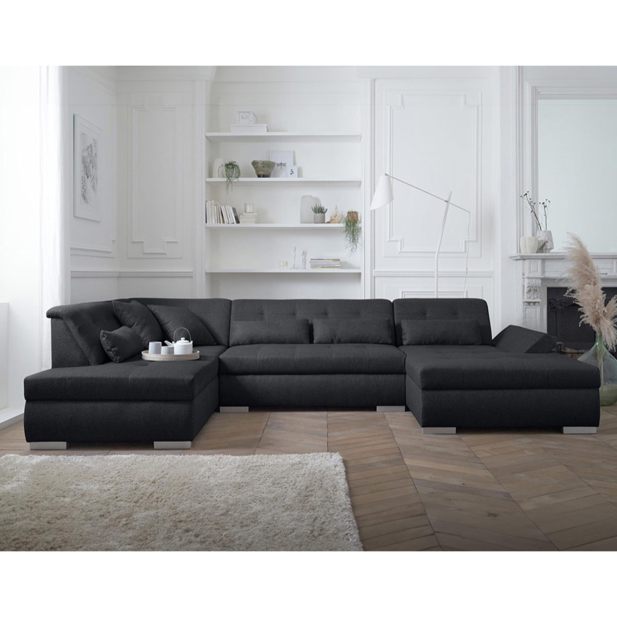 Vermont - canapé panoramique d'angle gauche - 7 places - XXL - Noir