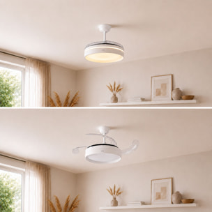 Ventilatore da Soffitto con Luce LED e 4 Pale Retrattili Keteez InnovaGoods Bianco 72 W Ø49-104 cm