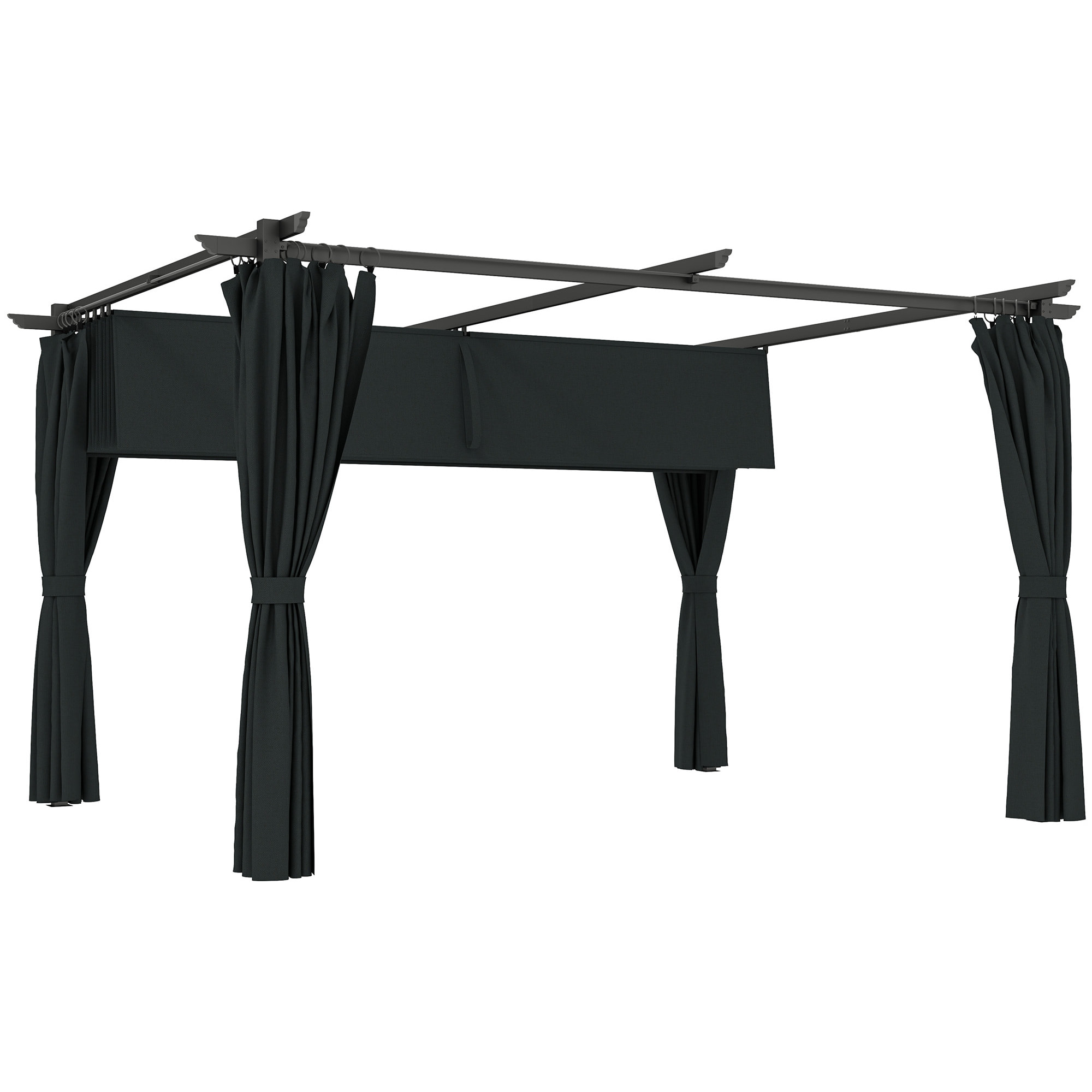 Pérgola con Techo Retráctil 4x3 m Pérgola de Aluminio con Paredes Laterales Cenador con Tela de Poliéster Anti-UV Resistente al Agua Pabellón para Jardín Patio Terraza Gris Oscuro