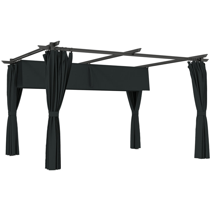 Pérgola con Techo Retráctil 4x3 m Pérgola de Aluminio con Paredes Laterales Cenador con Tela de Poliéster Anti-UV Resistente al Agua Pabellón para Jardín Patio Terraza Gris Oscuro