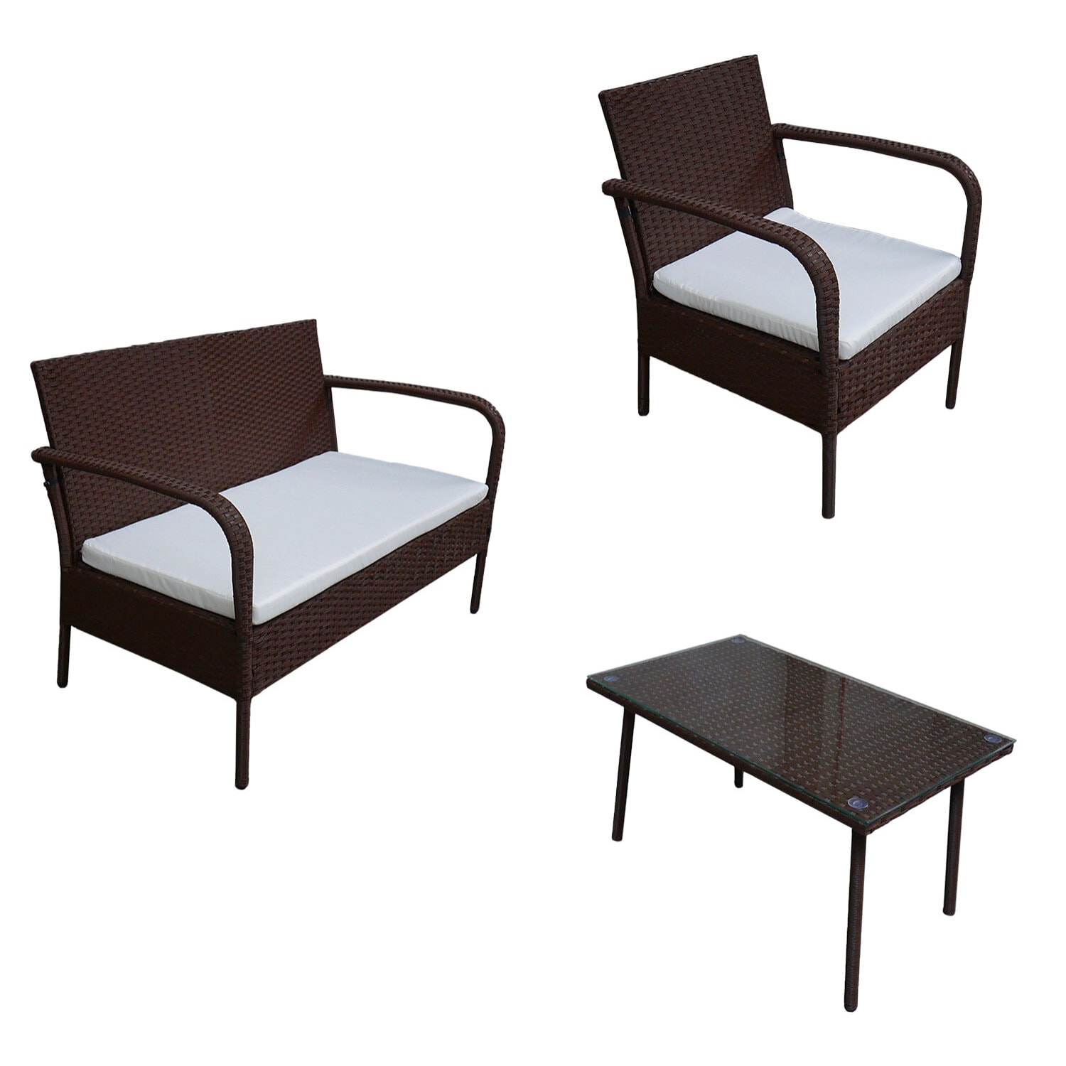 Salon de jardin LIPARI en résine tressée marron 4 places - coussins ivoire